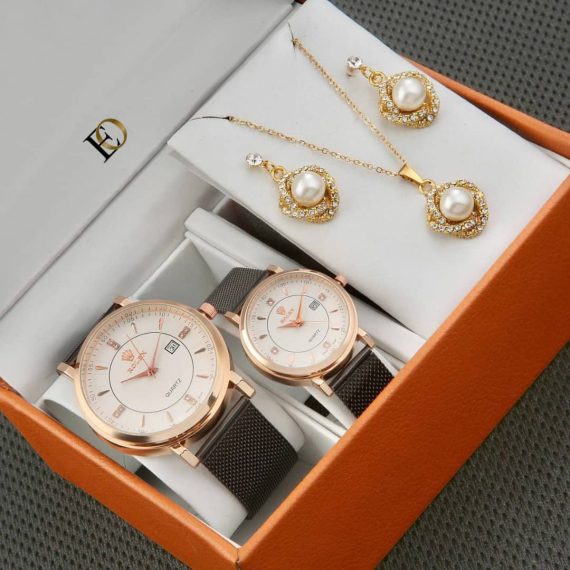 Coffret Cadeau Luxe : Montres Duo et Parure de Perles